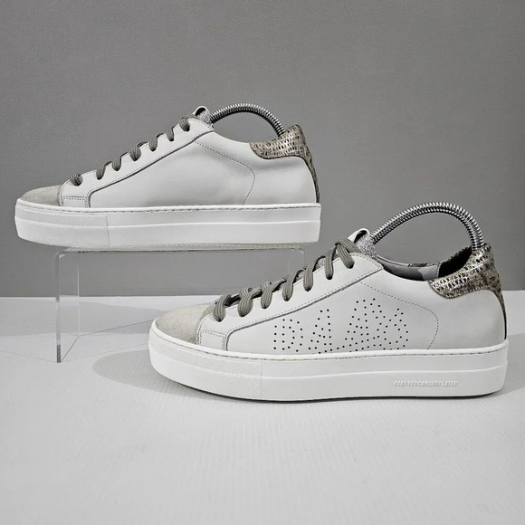 NEW P448 Thea Sneaker EU 41 White Metallic Leopard Print Leather Platform Skate - Picture 2 of 13